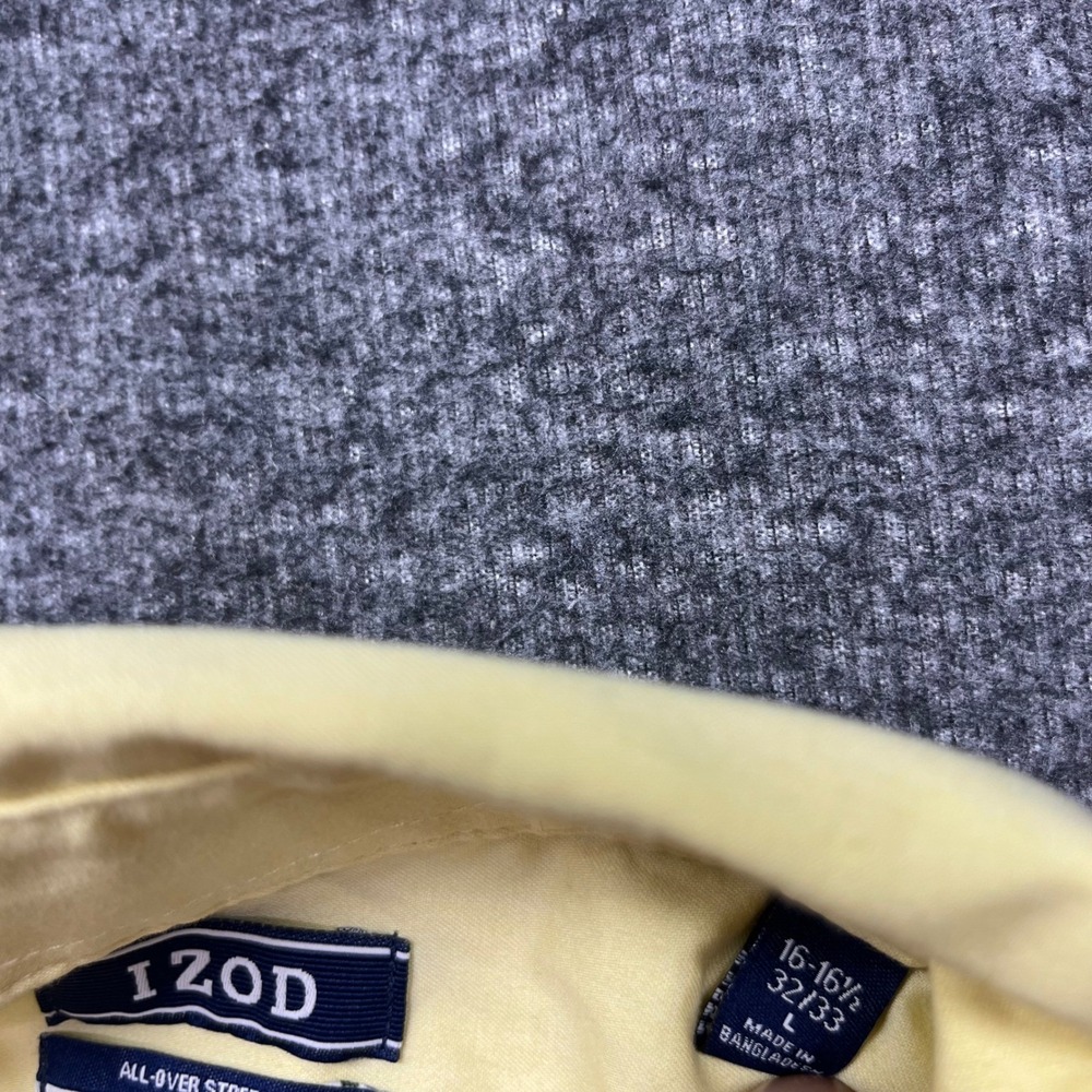 IZOD Dress Shirt Mens Large 16-16.5 32/33 Yellow All-Over Stretch Oeko Tex - Picture 10 of 16